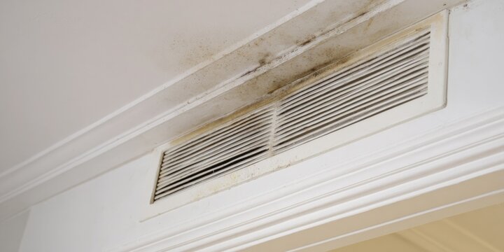 Mold and dust accumulated on ceiling air vent in room