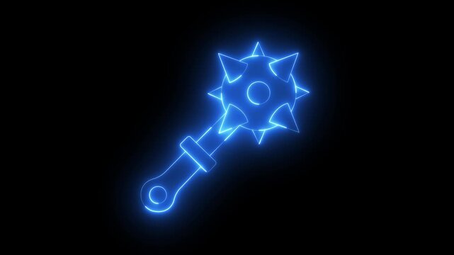 Glowing neon Medieval chained mace ball icon isolated on black background. Medieval weapon icon animation. Morgenstern medieval weapon or mace with spikes. 4k video animation.