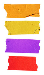 Colorful adhesive tape strips with fabric texture, isolated PNG set for design and decoration.