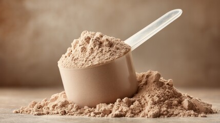 A scoop of powder is sitting on a table