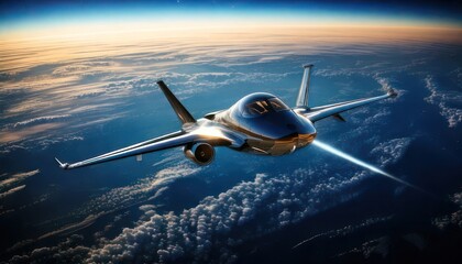 Naklejka premium Futuristic Aircraft Soaring Above Earths Atmosphere at High Altitude.