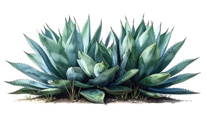 Digital illustration of a vibrant agave plant with blue-green leaves and sharp edges