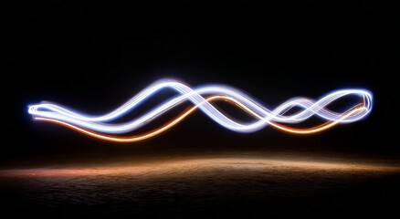 Fototapeta premium Within a dark tunnel, vibrant light trails swirl, resulting in an abstract, dynamic tableau