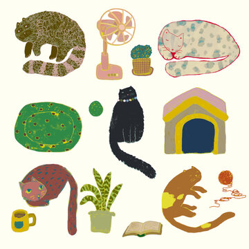 Cat, animal watercolor vector illustration.	