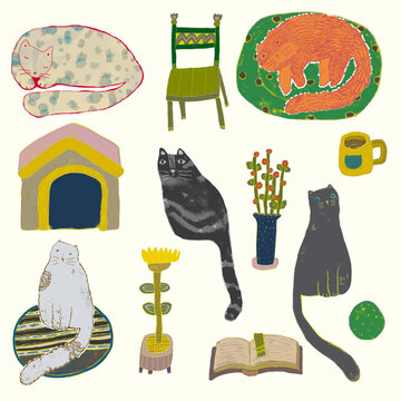 Cat, animal watercolor vector illustration.	