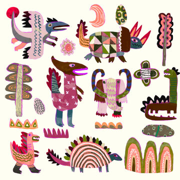 Dinosaur, watercolor painting. vector illustration of animal collection. isolated cartoon.	