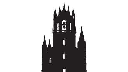 Obraz premium Silhouette of a tall Gothic cathedral featuring spires, arches, and a dramatic medieval architectural presence.