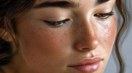 Detailed Close-up Portrait of a Young Woman with Natural Freckles