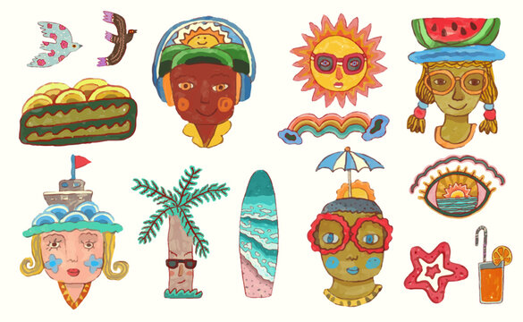 Summer, sea and beach concept. watercolor vector illustration.	