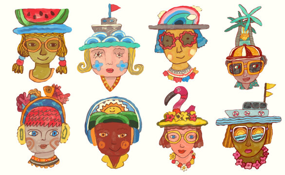 Summer, sea and beach concept. watercolor vector illustration.	