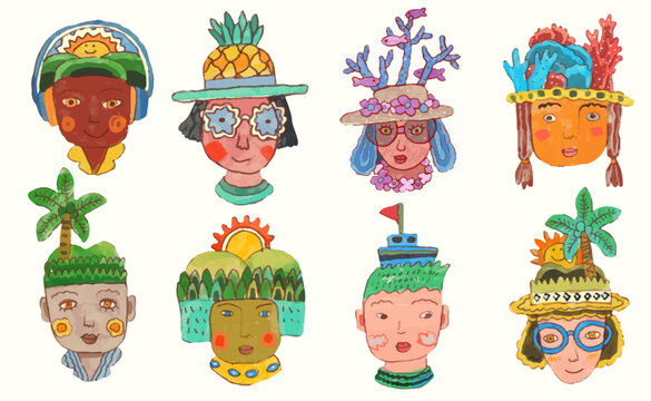 Summer, sea and beach concept. watercolor vector illustration.	