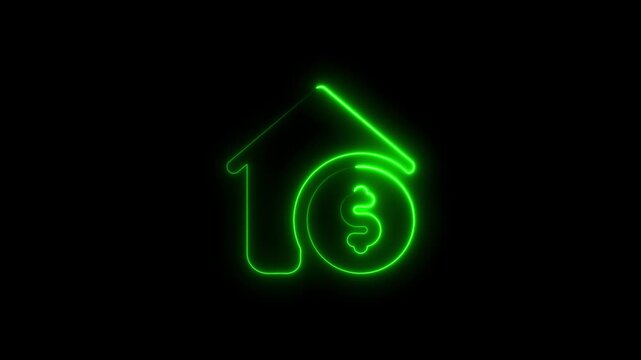 Glowing Green Neon House with Dollar Sign Investment Finance Concept house dollar sign investment concept