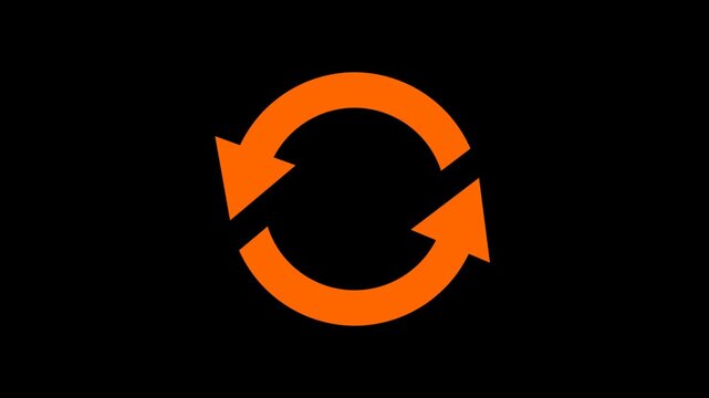 Minimalist orange circular arrows loop animation on black background.