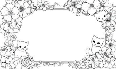 Floral Frame with Kitten: Playful kittens peek out from a delicate floral frame, showcasing an exquisite blend of nature's beauty and innocent charm, creating a picture of grace and tranquility.