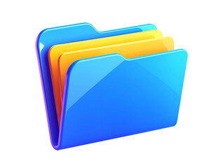 A vibrant, glossy, cartoon-style folder with papers inside