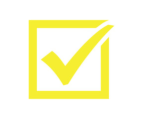 This simple, clear yellow check mark icon, signifying successful completion or essential approval status within a distinct square box.