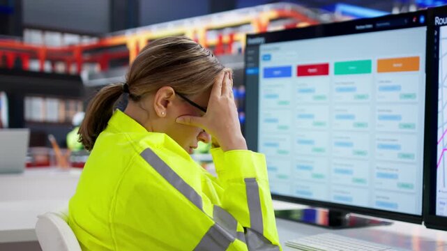 Confused Warehouse Worker Struggles With Computer Automation