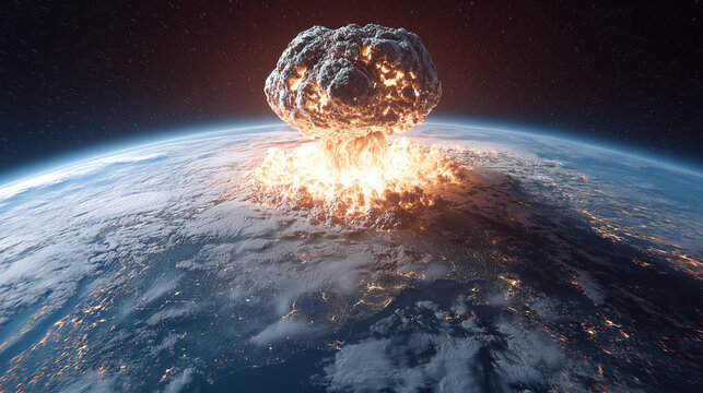 Conceptual nuclear explosion over Earth seen from space.
