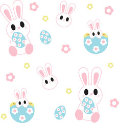 Cute Easter Bunnies and Chicks with Eggs Pattern