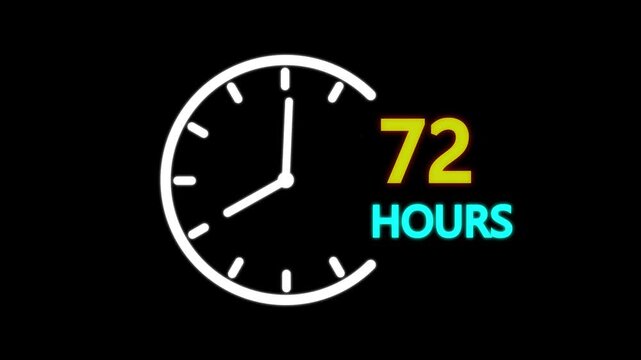 72 hours service clock icon. 72 hours customer service concept. 72 Hours Countdown,72 Hour Timer,The 72 Hour Wait
