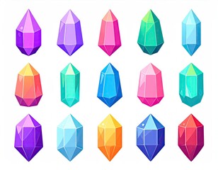 Assorted colorful crystals with various gem facets