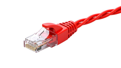 Red ethernet cable connector isolated on transparent background