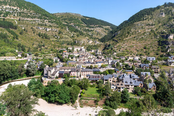 Sainte-Enimie village and Tarn River in Gorges du Tarn Causses, France