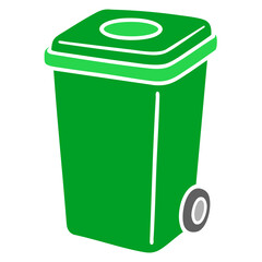 Bright green trash bin on wheels in urban setting