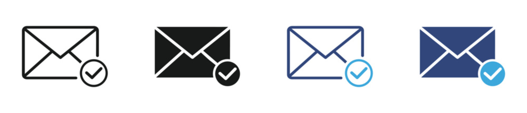 Mail Check Icon Set. Sent and Delivered Symbols. Email Verified Collection, Vector Illustration.