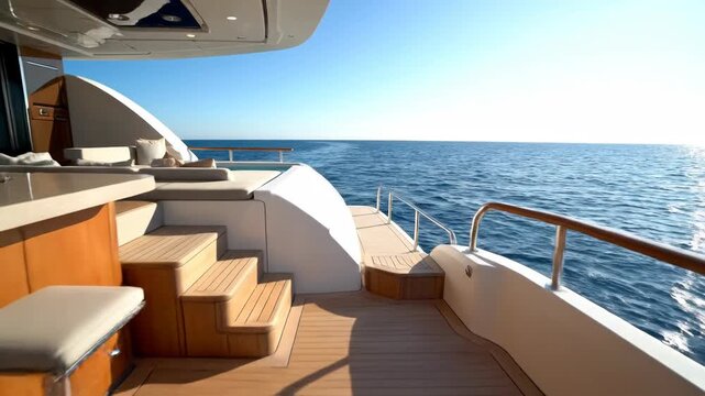 Luxurious yacht deck offers stunning ocean views Sunlit water and clear sky create a serene atmosphere for relaxation and enjoyment on the open sea