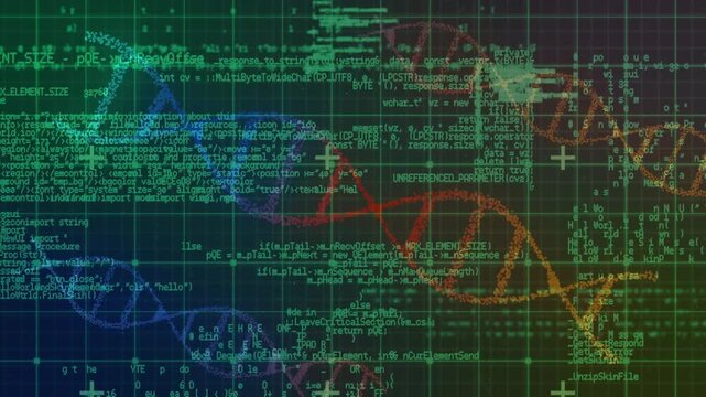 Animation of unk over data processing on black background