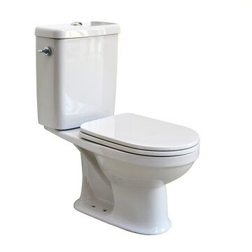 A modern, white ceramic toilet with a tall cistern and chrome flush button, shown in a clean, angled side view against a plain white background.