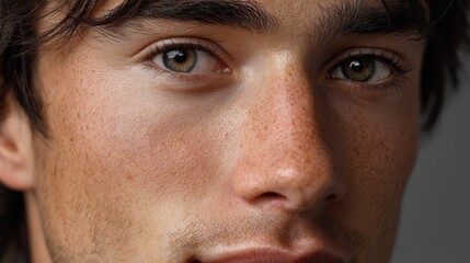 Obraz premium Portrait of Young Man with Hazel Eyes and Freckles