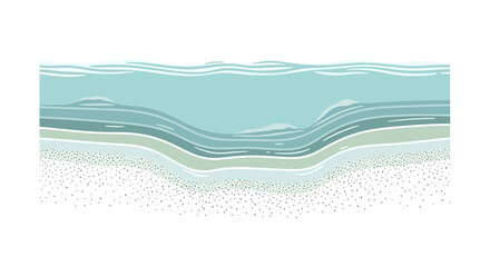 Fototapeta premium A detailed cross-section diagram illustrating a riverbed or lakebed with distinct sediment layers and a central depression.