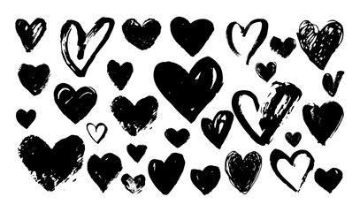 Hand drawn hearts collection. Black and white heart doodles set for Valentines day