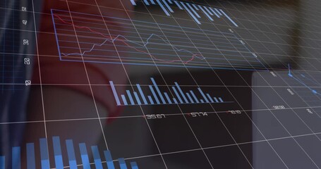 Animation of data processing with graph over diverse people paying with smartphone - Powered by Adobe