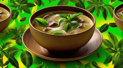 Delicious Beef Pho Noodle Soup Bowl with Fresh Basil