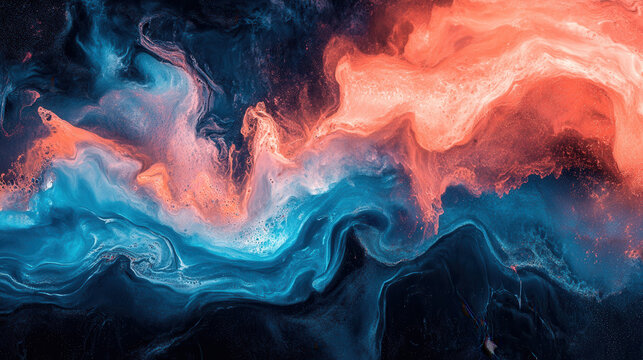 Abstract fluid pattern marble swirl wave water ink liquid abstract fluid pattern marble swirl wave water ink liquid in vibrant blue and orange color tone creating modern dynamic background art