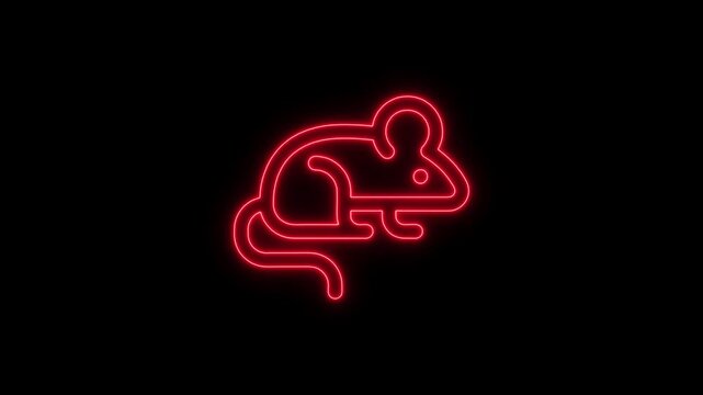 Neon Red Mouse Glowing Outline Black Background