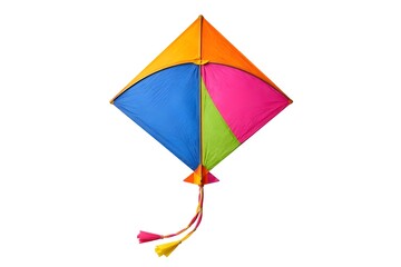 Obraz premium A cheerful kite with multicolored tassels trailing behind, dancing in the wind on a sunny day.