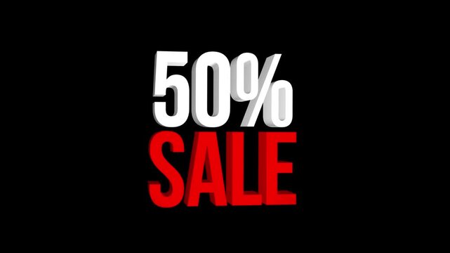50% sale Video, 50 Percent Off Sale Discount Animation on Black Background, 50% percent off sale and discount