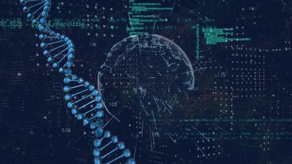 Animation of dna strand spinning and medical data processing - Powered by Adobe