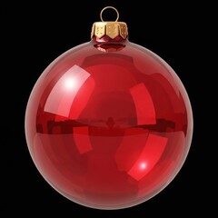 Glossy Red Christmas Ornament Ball with Black Background.