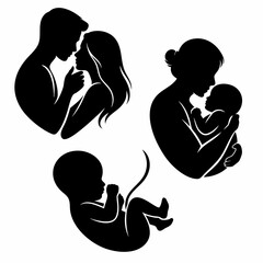 Silhouettes of family moments in black and white