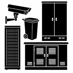 Different objects are placed in a utility area