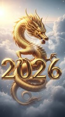 Golden Dragon in Clouds: Exalted Fantasy Emblem for 2026 Celebration.