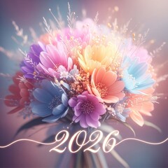 Vibrant Multicolored Floral Bouquet with Soft Light and Festive 2026 Theme.