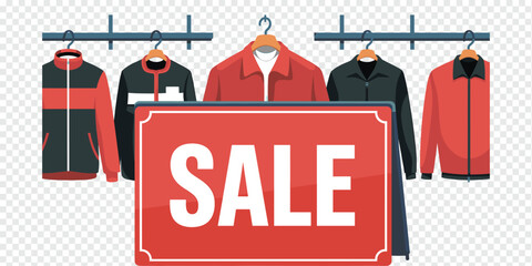 Clothing Sale with Jackets on Display, retail fashion promotion concept