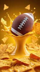 Fototapeta premium American Football Splashing into Nacho Cheese with Tortilla Chips
