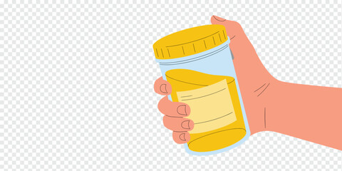 Hand Holding Urine Sample Container, medical test concept